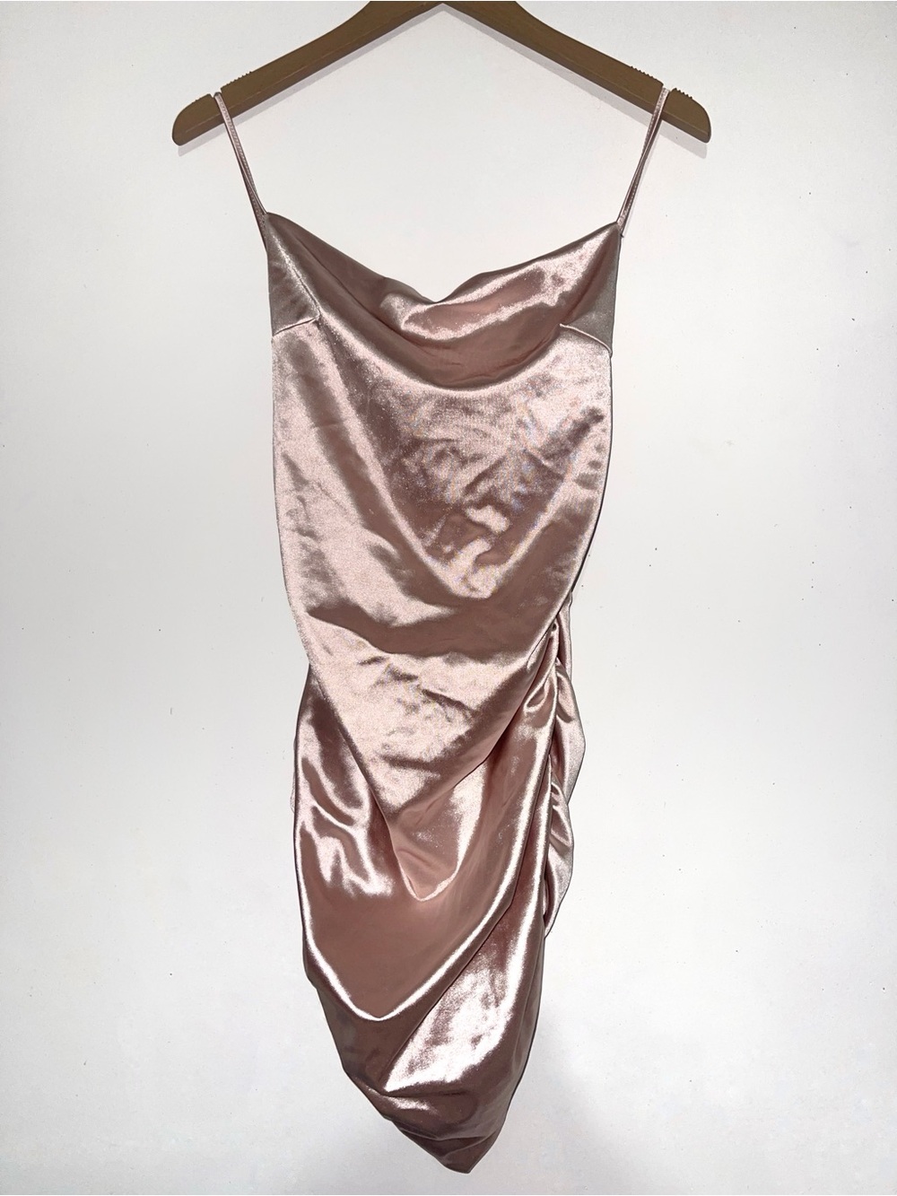 Metallic Pink Satin Mini Dress ✨